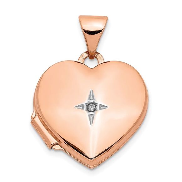 Kazi Luxury 14k Rose Gold Diamond Polished 15mm Heart Locket